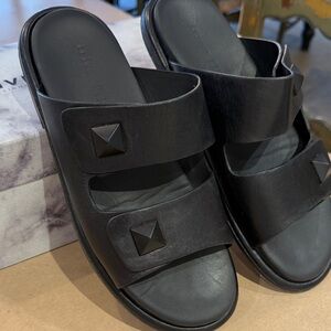 Black Slide Sandals with Stud Accents by Triver Flight